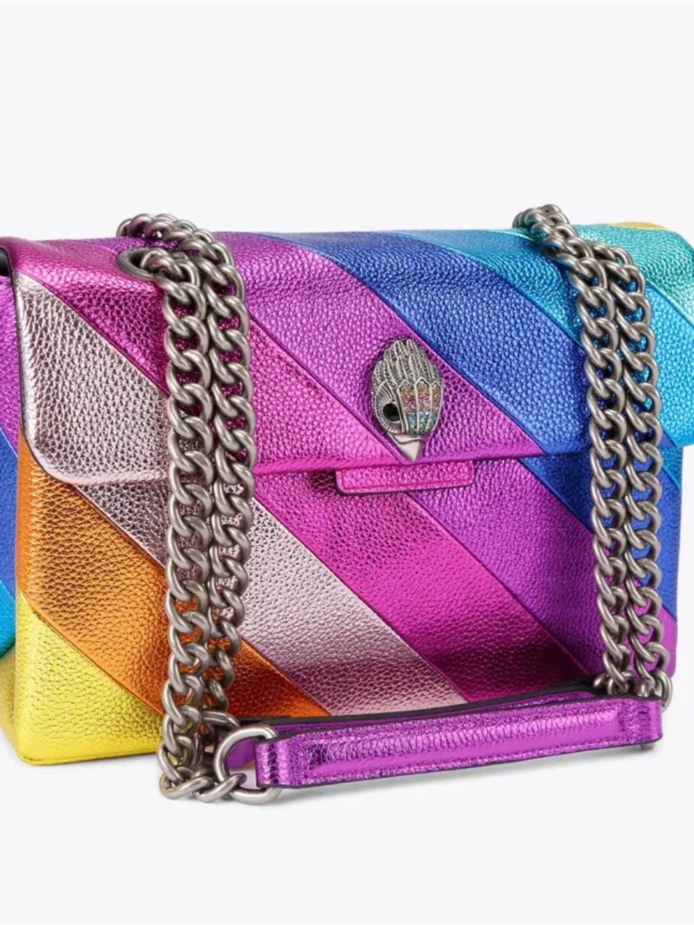 Kurt Geiger Rainbow Diagonal Stripe Leather Shoulder Bag - Picture 6 of 9